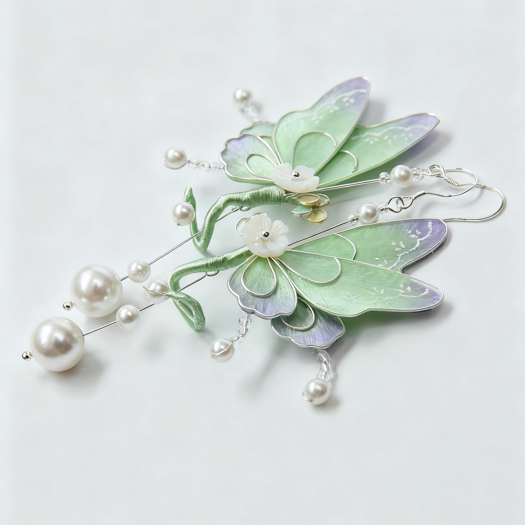 HandmadeRonghua—Butterfly tassel earrings