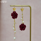 Handmade Micro-Crochet—Red Rose Earrings