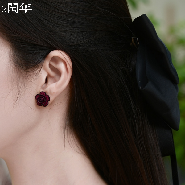 Handmade Micro-Crochet—Red Rose Earrings