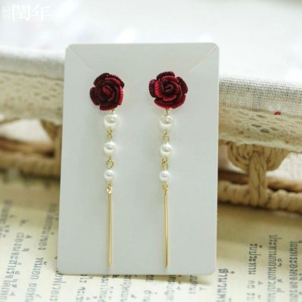 Handmade Micro-Crochet—Red Rose Earrings