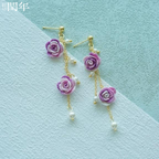 Handmade Micro-Crochet—Rose Pendant Earrings