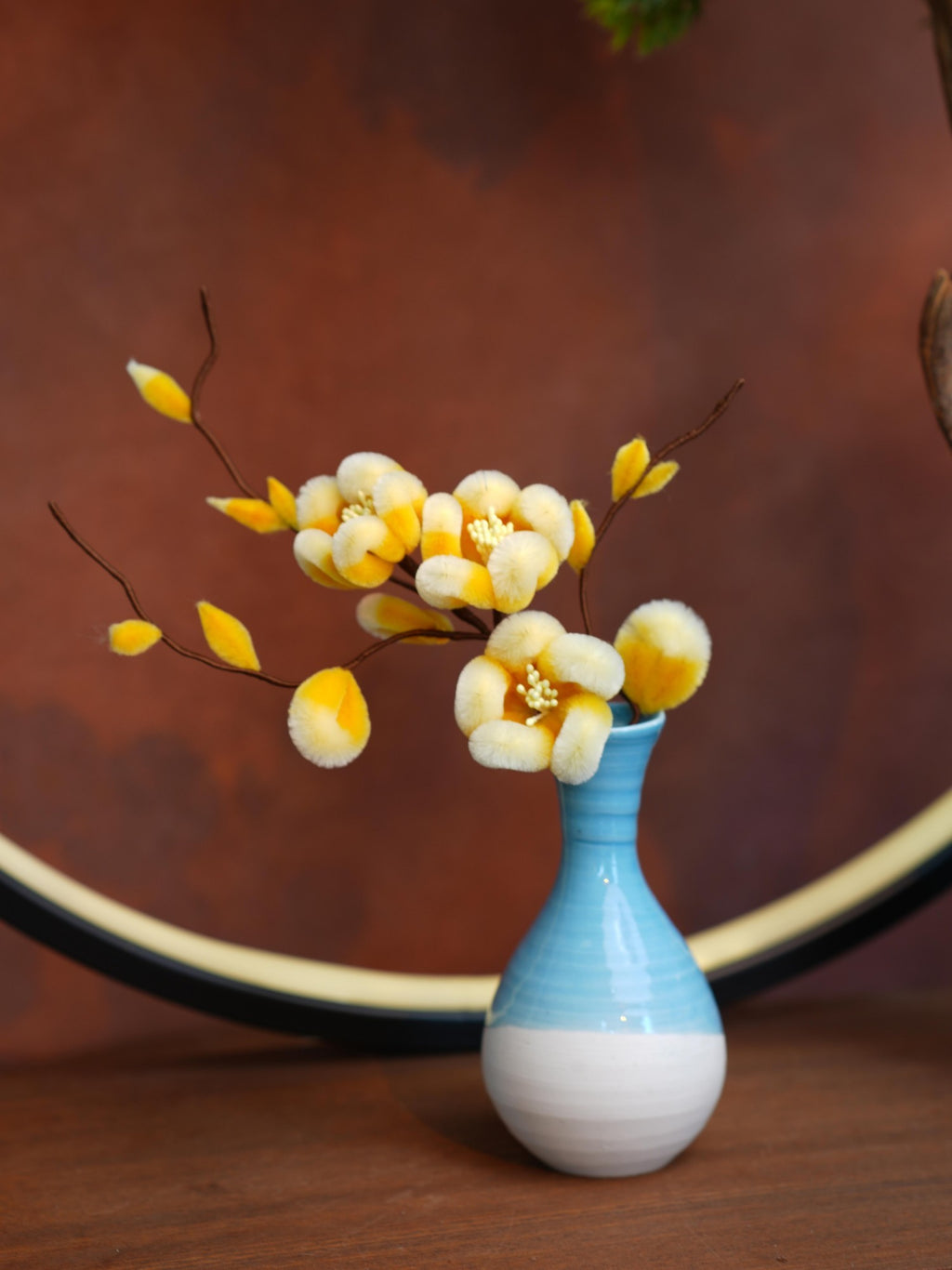 HandmadeRonghua—Silk Wintersweet Ceramic Vase Home Décor Accent