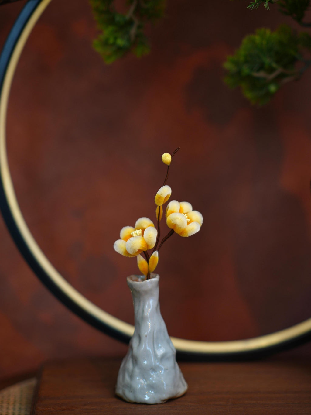 HandmadeRonghua—Silk Wintersweet Ceramic Vase Home Décor Accent