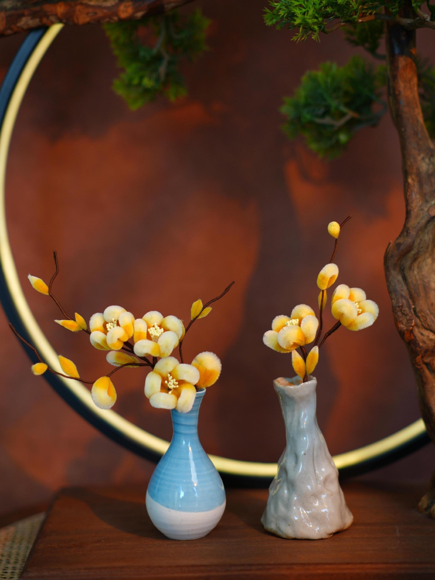 HandmadeRonghua—Silk Wintersweet Ceramic Vase Home Décor Accent