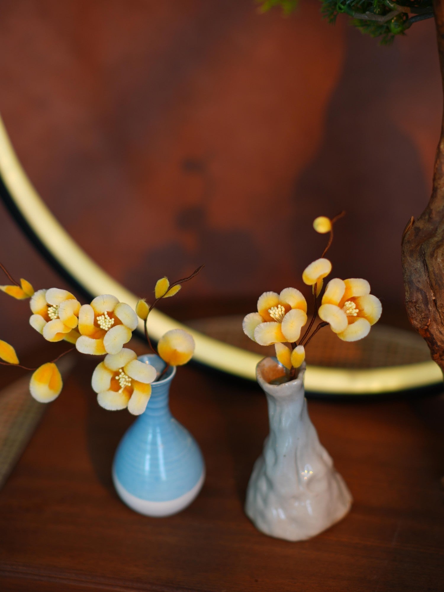 HandmadeRonghua—Silk Wintersweet Ceramic Vase Home Décor Accent