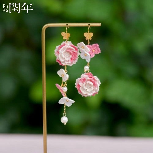 Handmade Micro-Crochet—Gorgeous Peony Earring Pendant