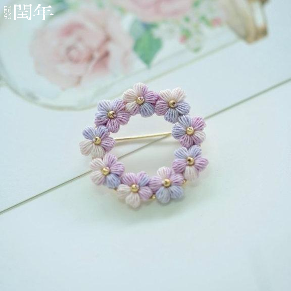 Handmade Micro-Crochet—Flower Wreath Brooch